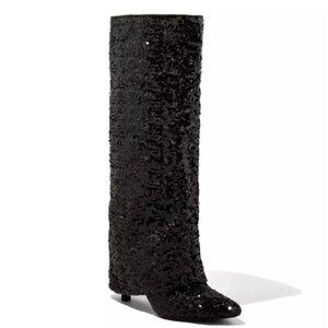 A New Day Abba Sequin Fold Over Tall Boots with Memory Foam Size 7 1/2 NWT